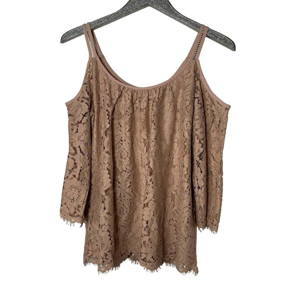 White House Black Market Pink Lace Cold Shoulder Top NEW